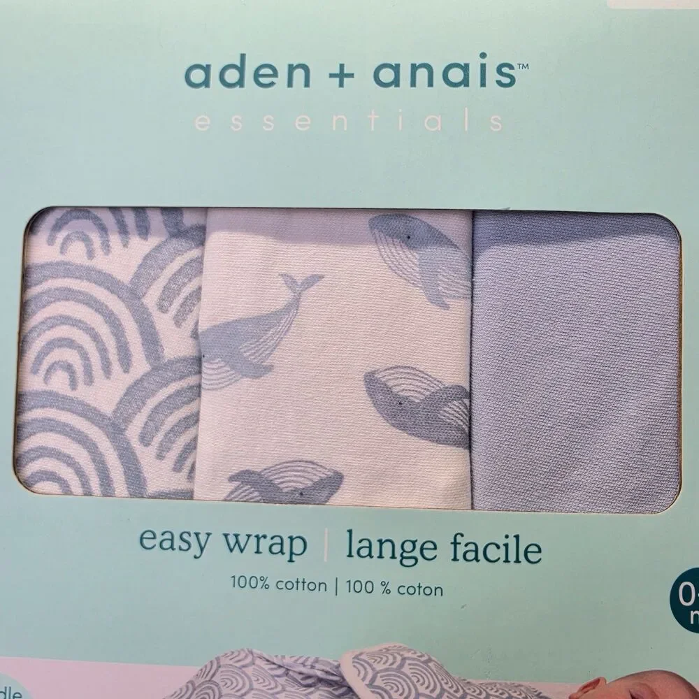 Aden Anais Essentials Easy Wrap Swaddle 3-Pack Ocean Blue Whale Rainbow 0-3M